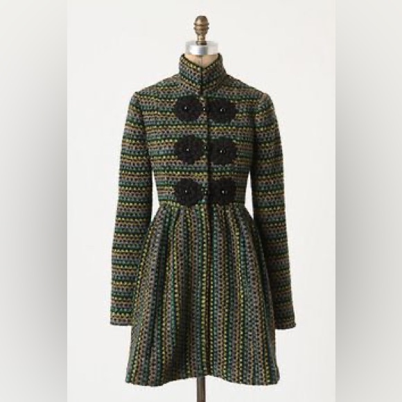 Anthropologie Plenty by Tracy Reese wool blend green black pea coat size 2